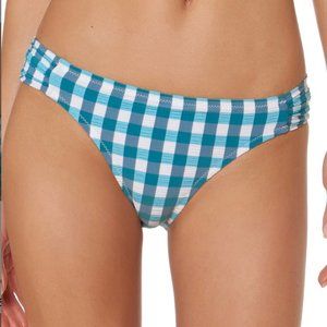 Jessica Simpson Women's Blue Gingham Side-Shirred Hipster Bikini Bottoms L